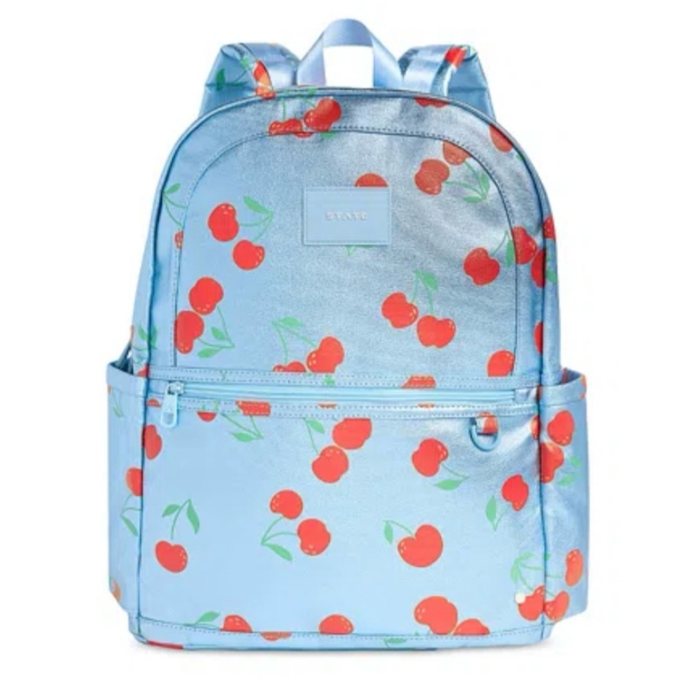 STATE Kane Double Pocket Large Kids Backpack in Blue Cherries
